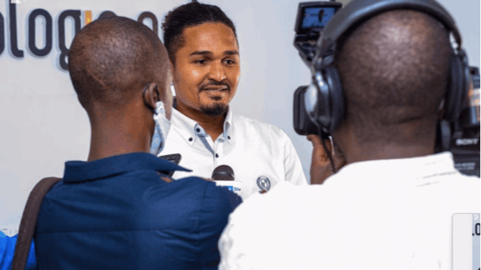 Postpoint founder being interviewed by Cameroonian television